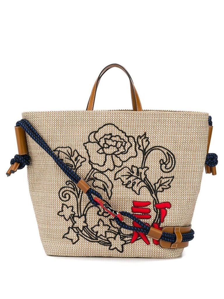 Etro embroidered woven tote - Neutrals