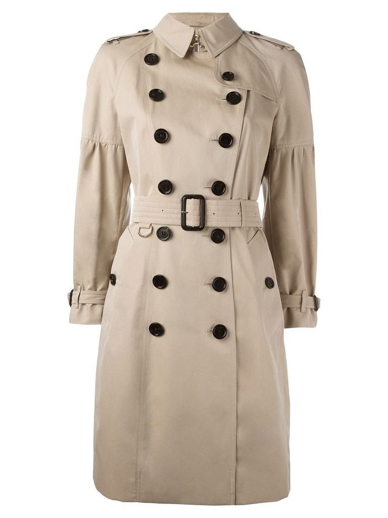 Burberry Cotton Gabardine Trench Coat with Puff Sleeves - Neutrals