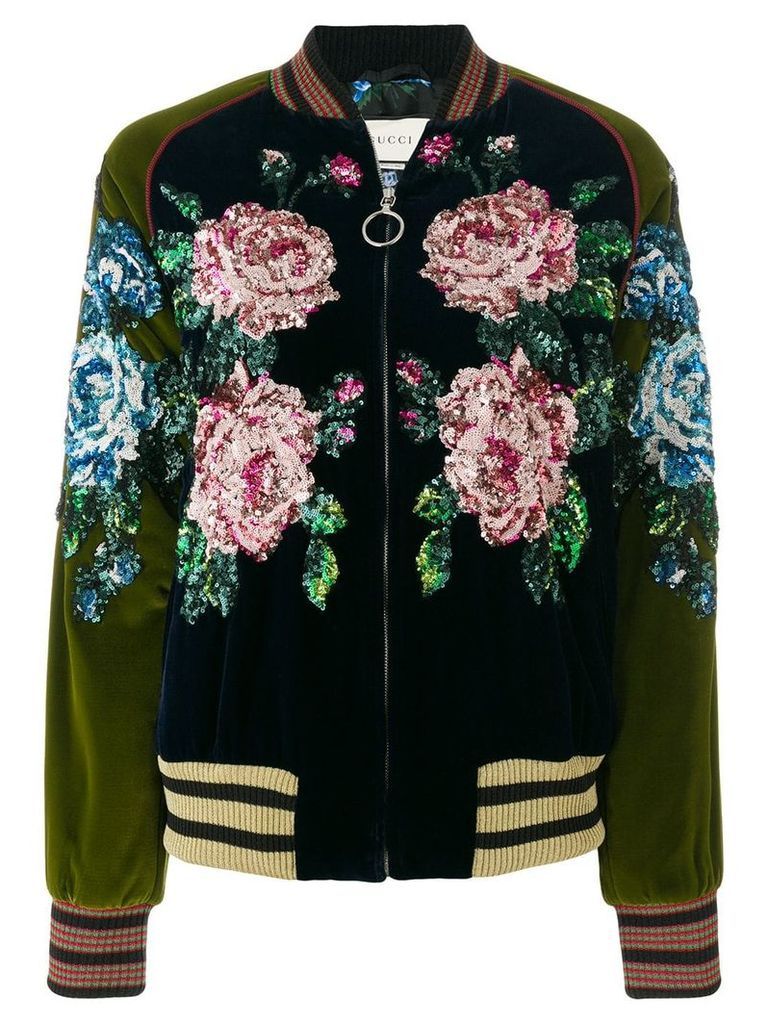 Gucci sequin floral detailed bomber jacket - Blue