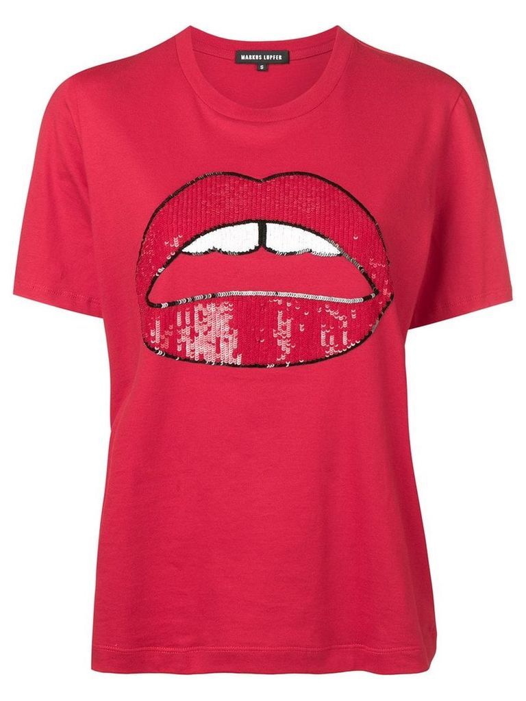 Markus Lupfer sequined lip T-shirt - Red