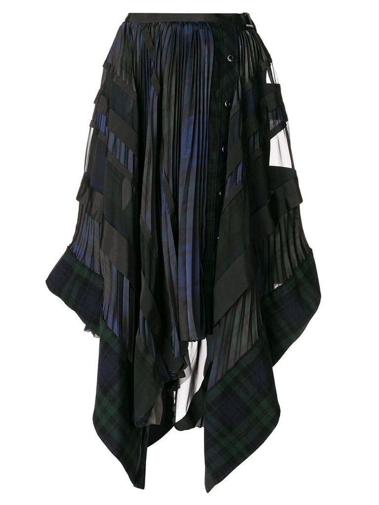 Sacai pleated checked asymmetric skirt - Blue