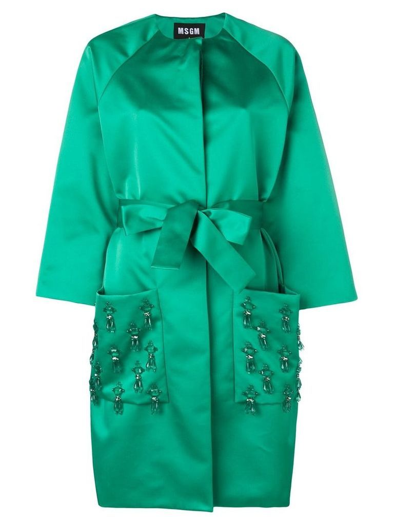 MSGM crystal-embellished belted coat - Green