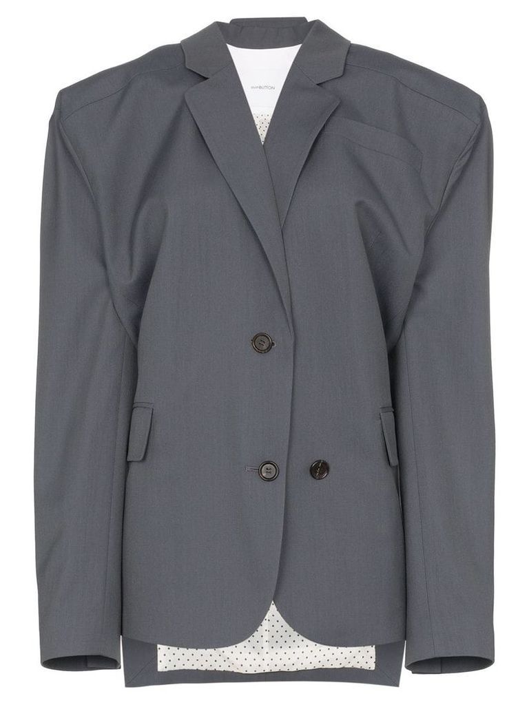 pushBUTTON square shoulder wool blend blazer - Grey