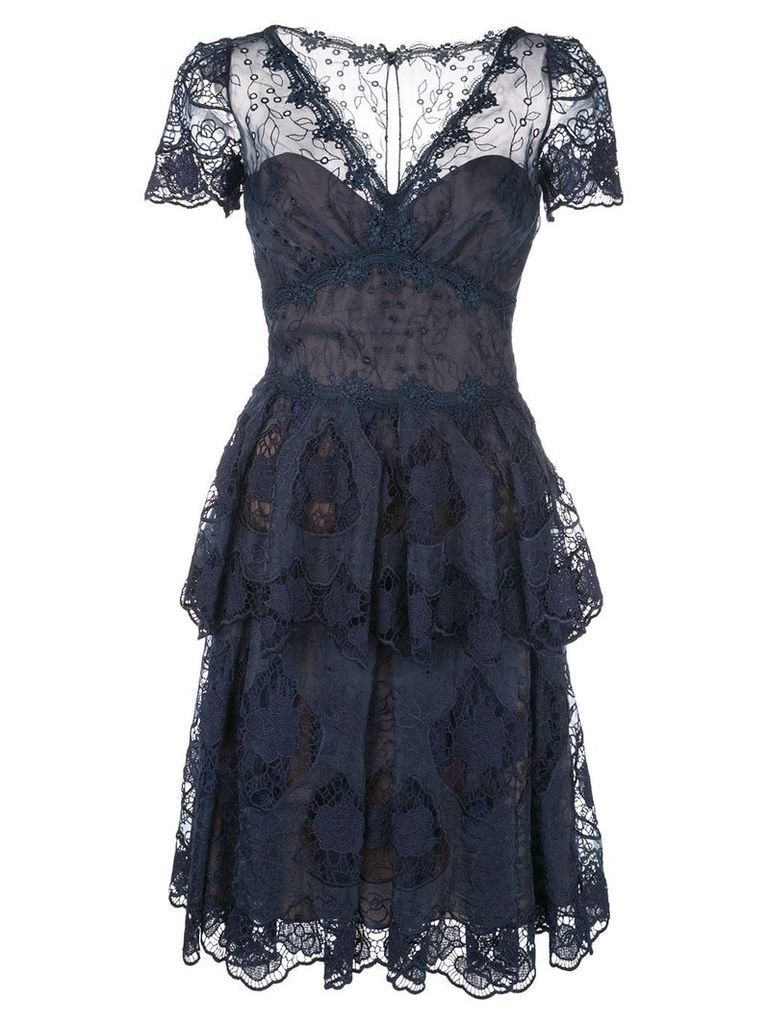 Marchesa Notte flared lace dress - Blue