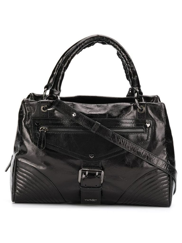 Twin-Set zipped varnished tote - Black