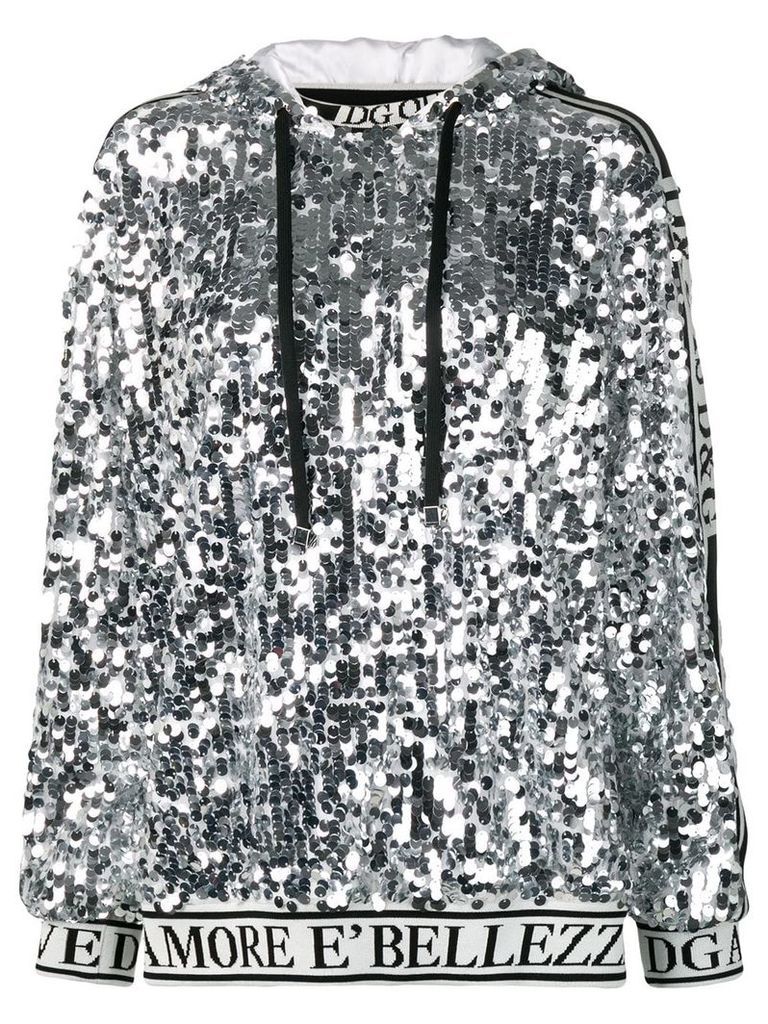 Dolce & Gabbana logo trim sequin hoodie - Silver