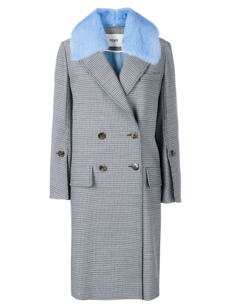 Fendi checked double breasted coat - Blue