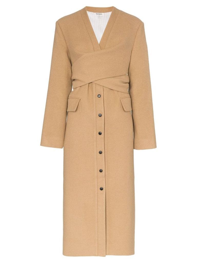 Matériel Wrap detail wool blend coat - Brown
