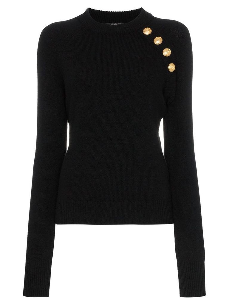 Balmain buttoned knitted wool cashmere blend jumper - Black