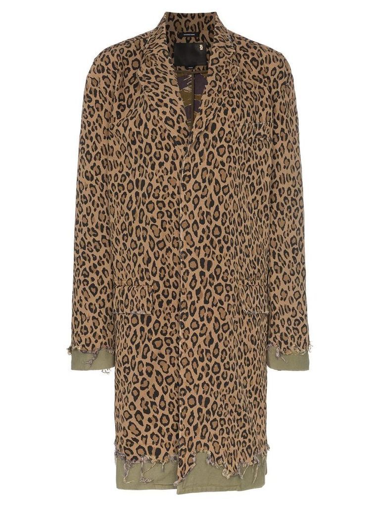 R13 leopard print denim distressed cotton coat - Brown