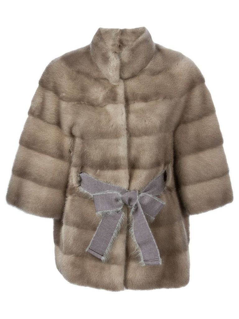 Liska belted mink fur coat - Brown