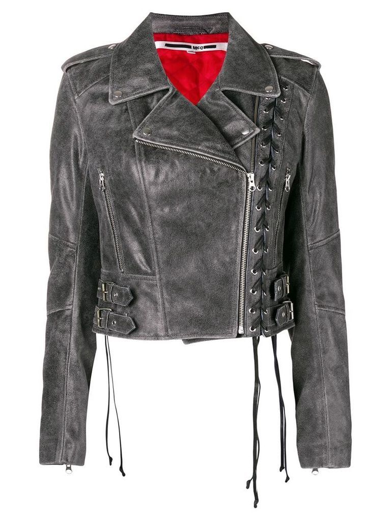 McQ Alexander McQueen longsleeved biker cropped jacket - Grey