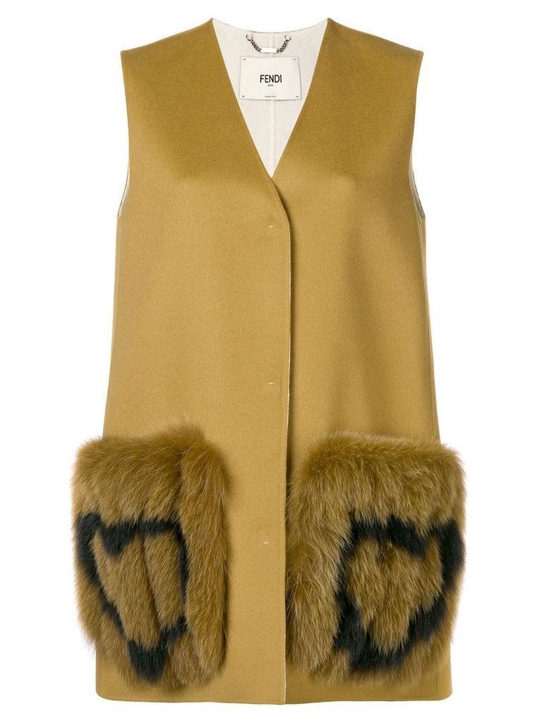 Fendi heart-patch sleeveless coat - Brown