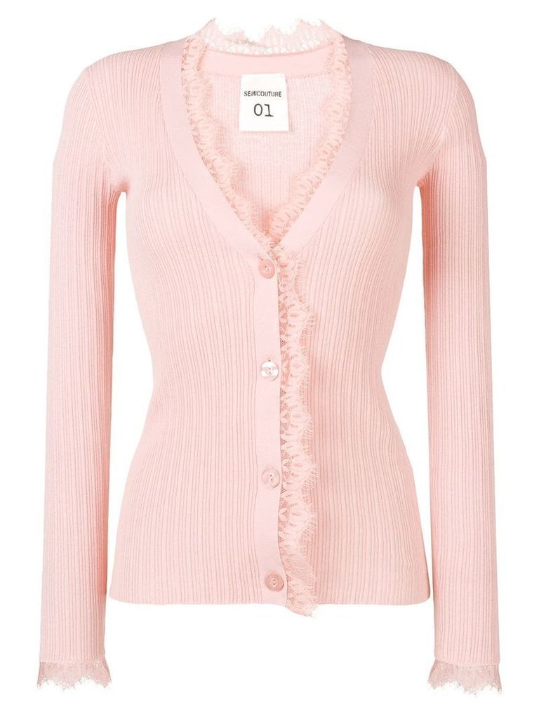 Semicouture lace trimmed cardigan - Pink