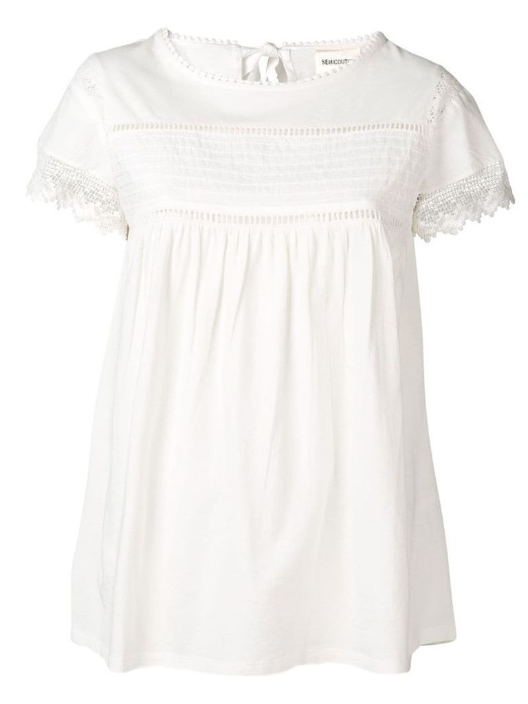 Semicouture lace detail flared top - White