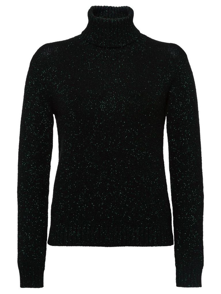 Prada lamé sweater with leather patches - Black