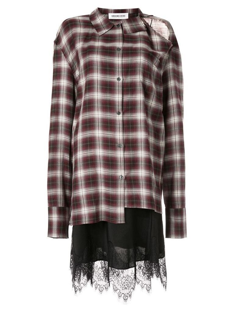 Ground Zero cut-out checked shirt - Red