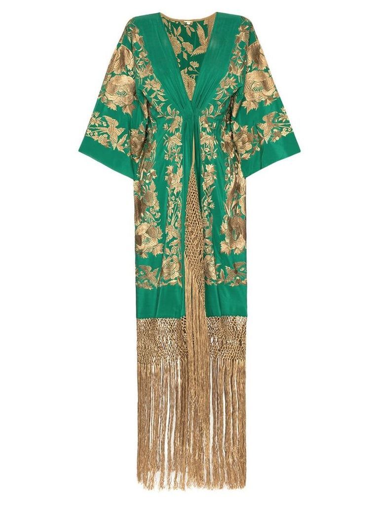 Johanna Ortiz Contigo En La Distancia fringed silk kimono - Green