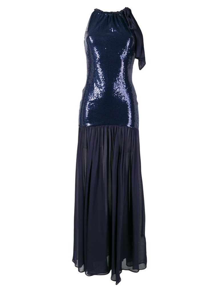 Just Cavalli sequinned shoulder bow gown - Blue