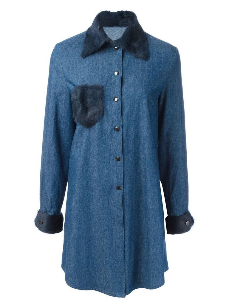 Liska fur trim shirt dress - Blue