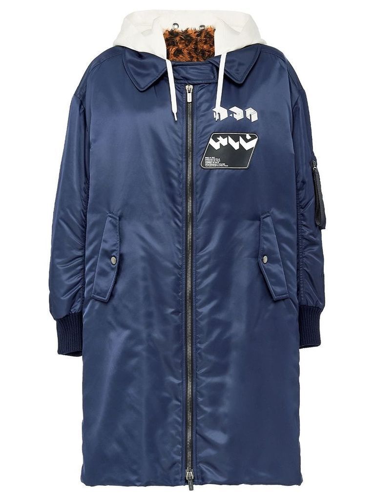 Miu Miu Technical twill coat with faux fur - Blue