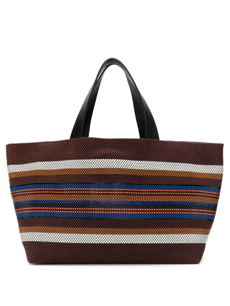 Closed striped tote bag - Brown