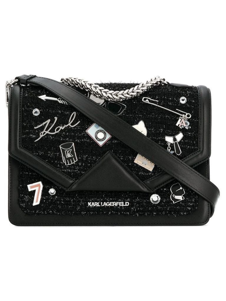 Karl Lagerfeld plaque detail shoulder bag - Black