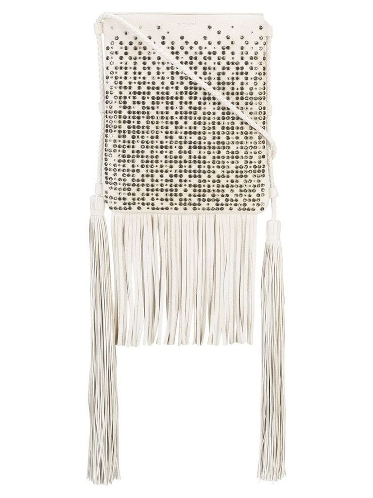 Saint Laurent studded fringed shoulder bag - White