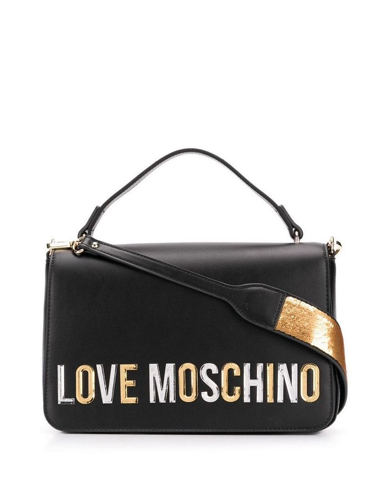 Love Moschino laminated logo shoulder bag - Black