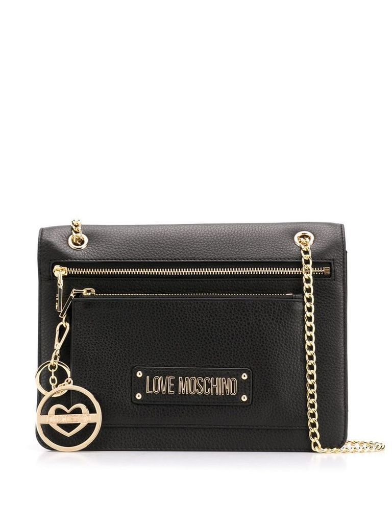 Love Moschino logo plaque large crossbody bag - Black