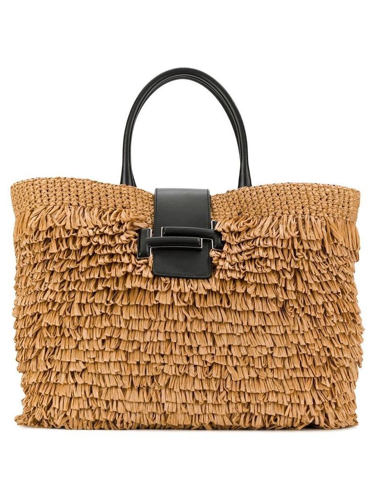 Tod's fringed straw tote - Neutrals
