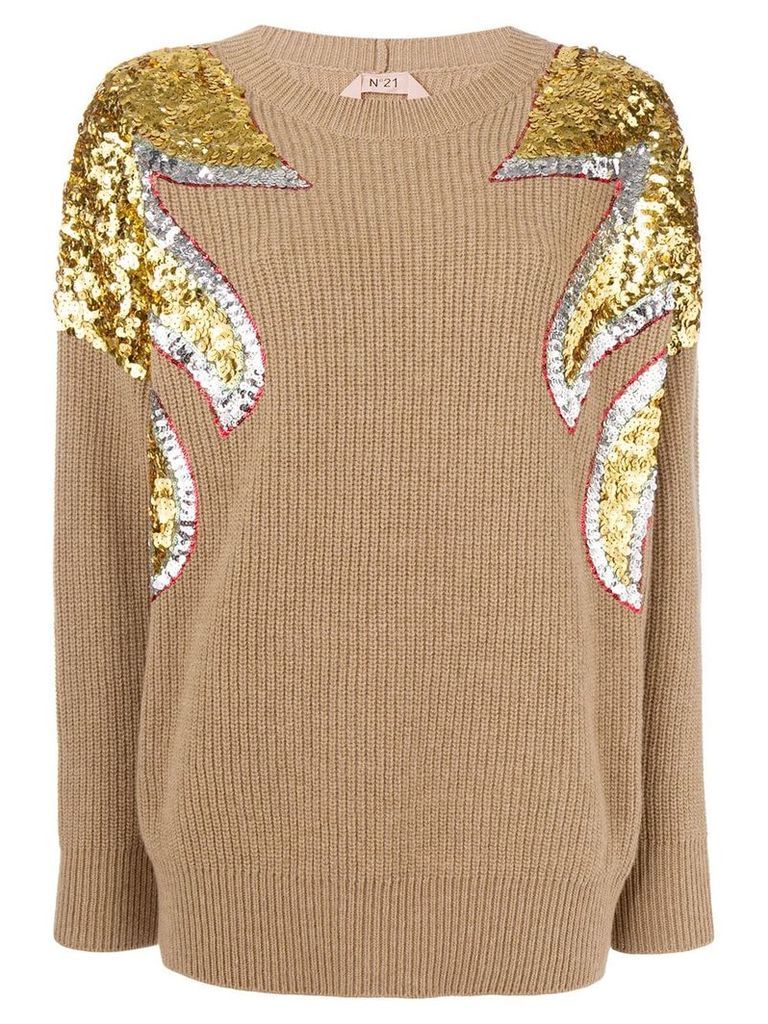 Nº21 sequin embellished rib-knit sweater - Brown