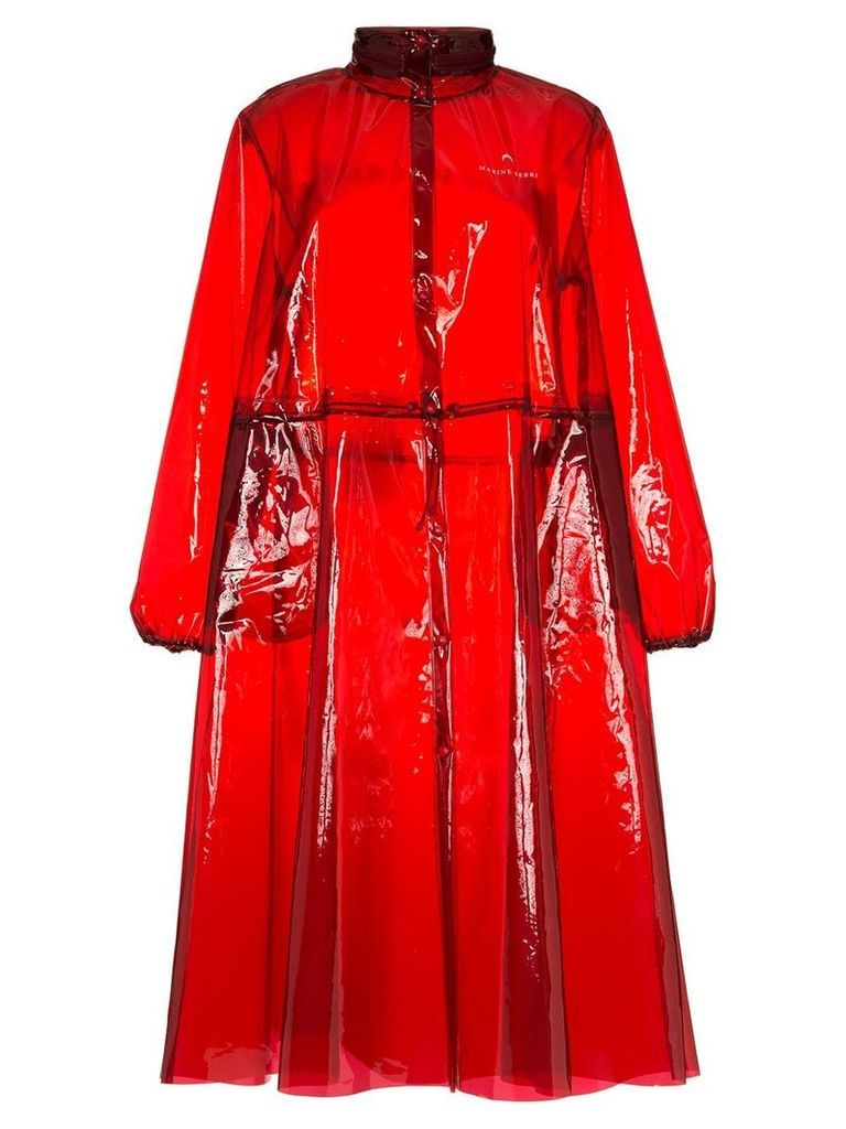 Marine Serre logo print hooded PVC rain coat - Red