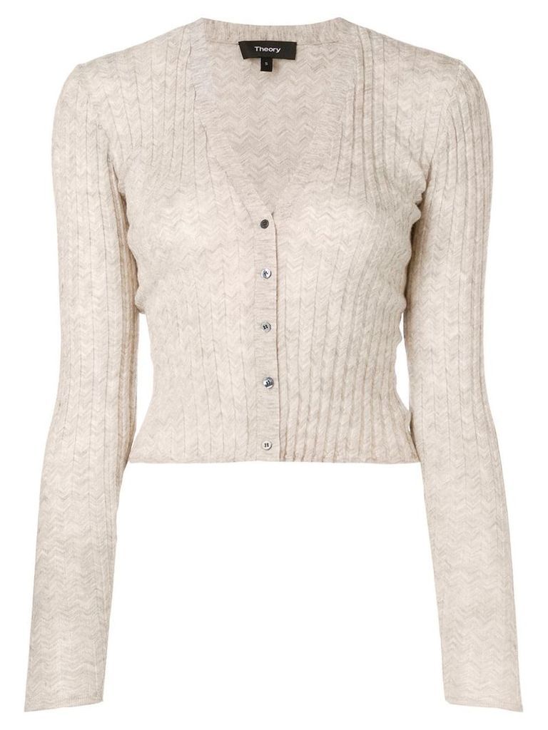 Theory cropped ribbed knit cardigan - Neutrals