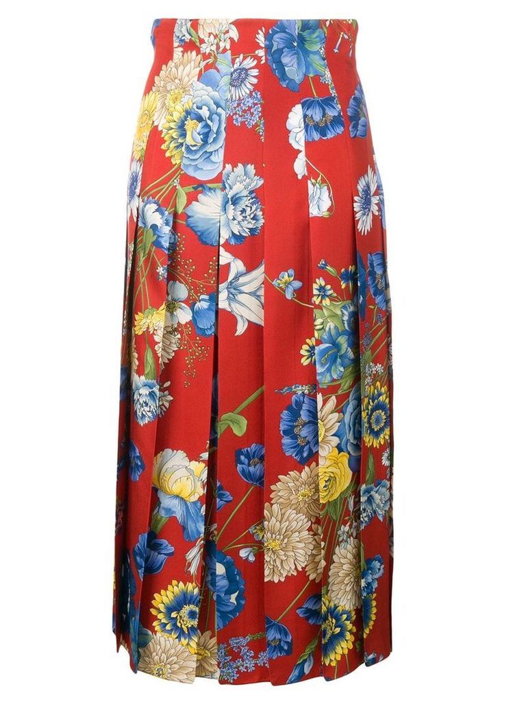 Gucci floral pleated midi skirt - Red