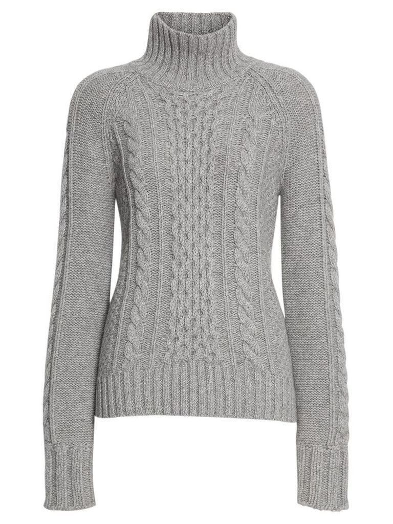 Burberry Cable Knit Cashmere Turtleneck Sweater - Grey