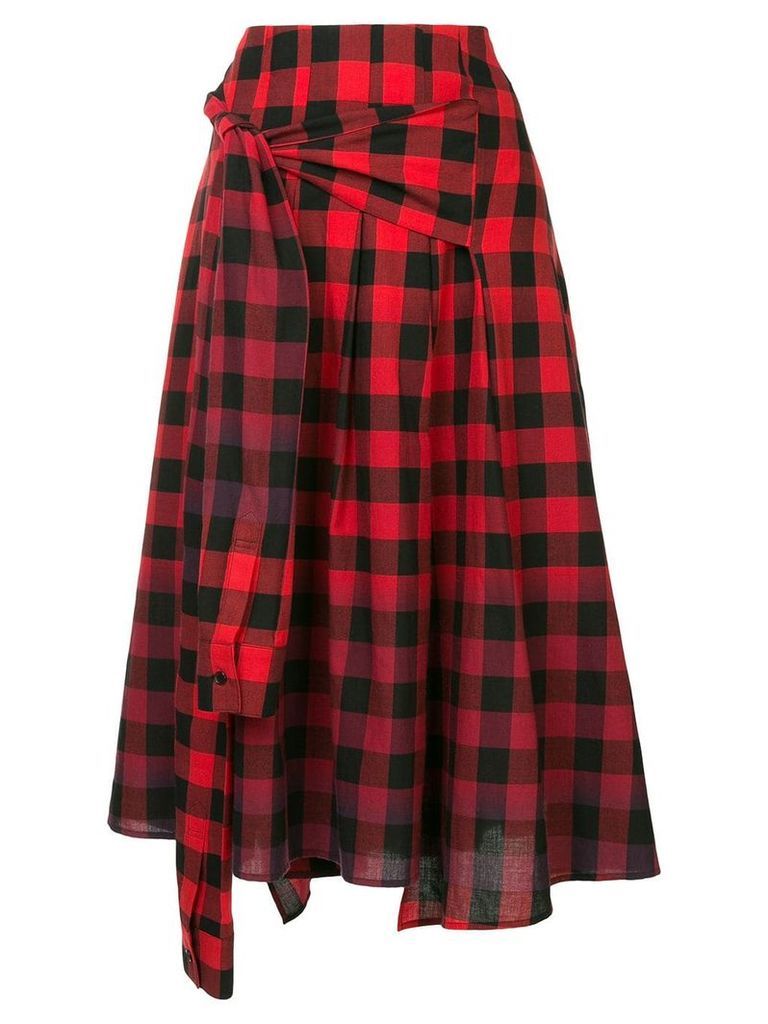 Juun.J asymmetric gingham skirt - Red