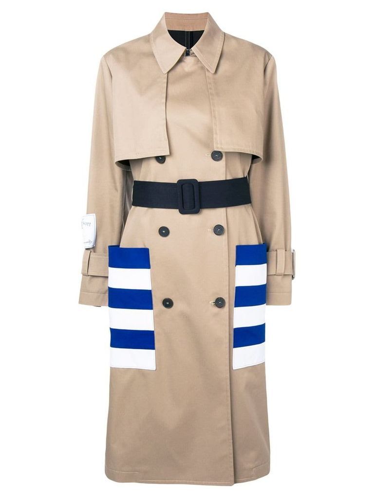 MSGM striped pocket trench coat - Brown
