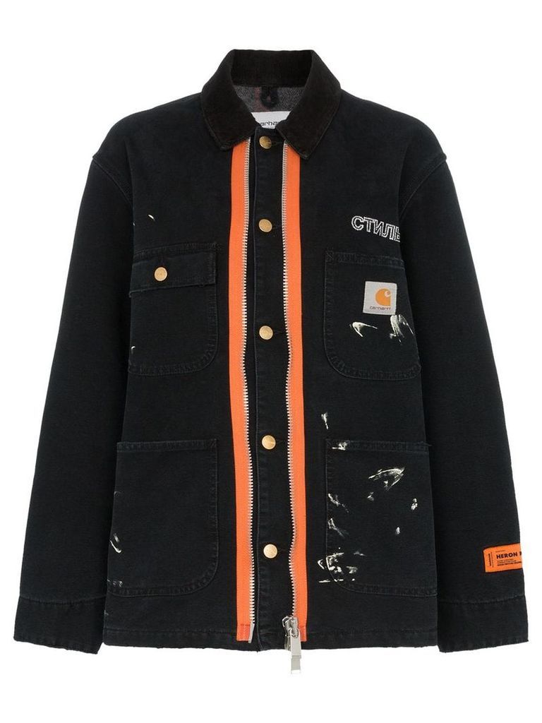 Heron Preston x carhartt orange contrast zip workwear jacket - Black