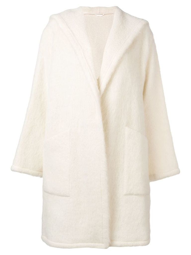Closed hooded coat - White
