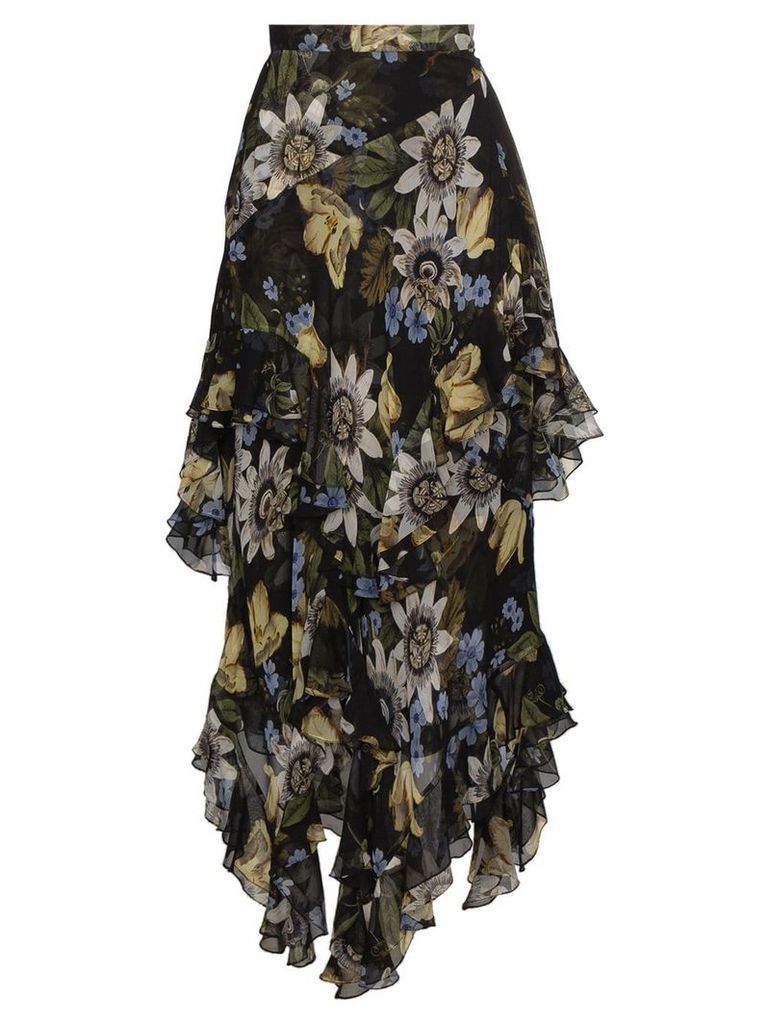 Erdem asymmetric floral print skirt - Black