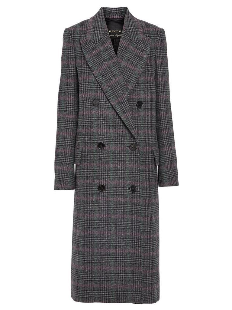 Burberry Prince of Wales Check Wool Tailored Coat - Grey