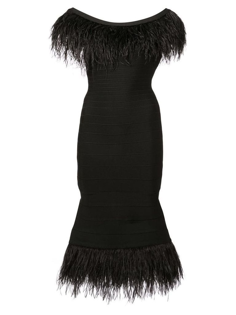 Hervé Léger ostrich feather trim bandage dress - Black