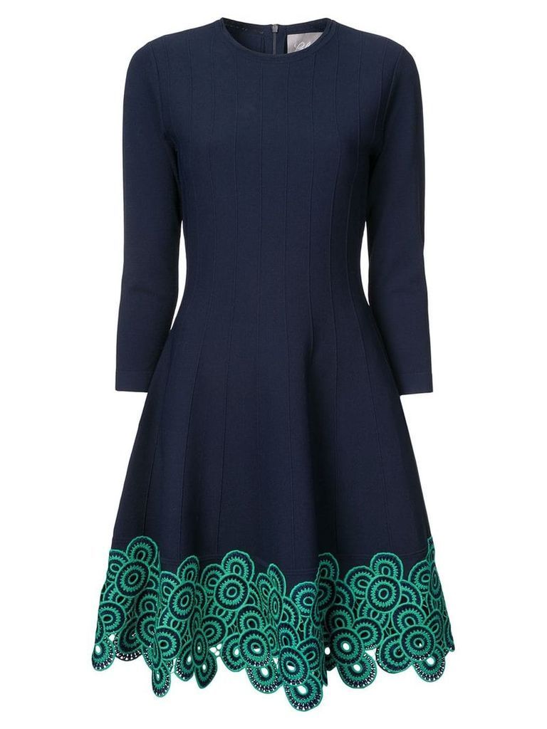Lela Rose embroidered flared dress - Blue