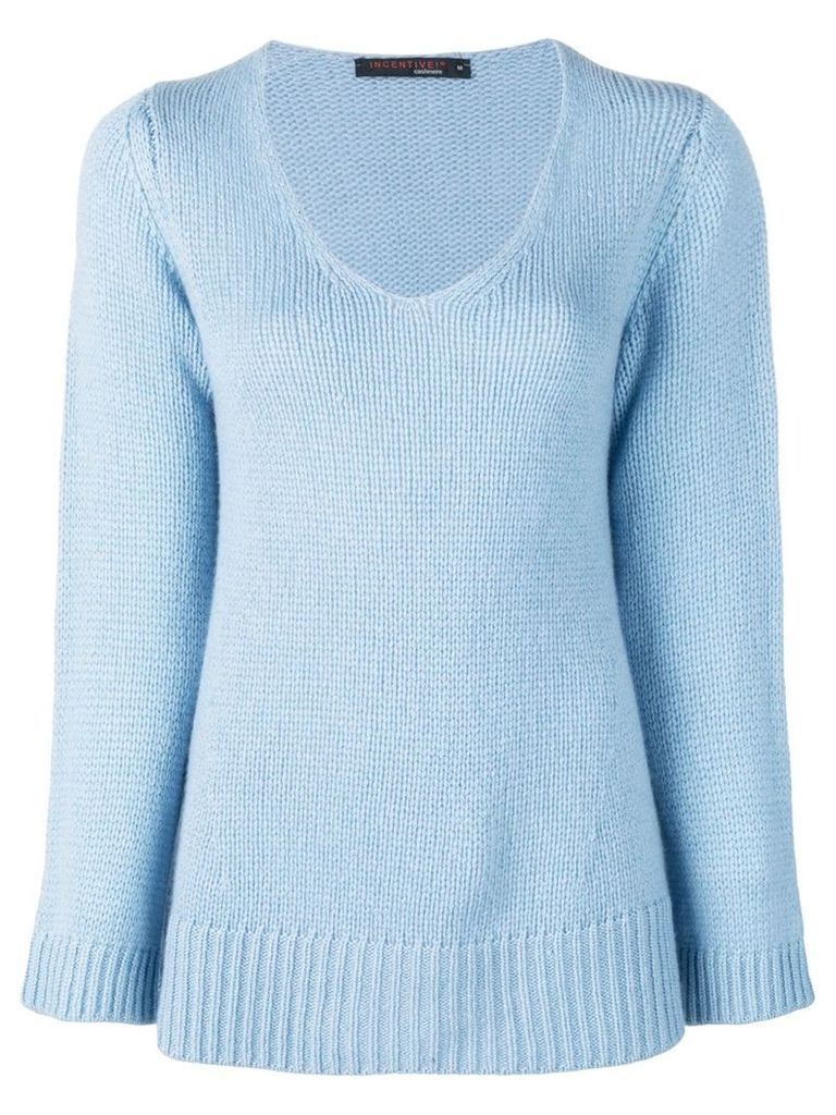 Incentive! Cashmere scoop neck knitted jumper - Blue