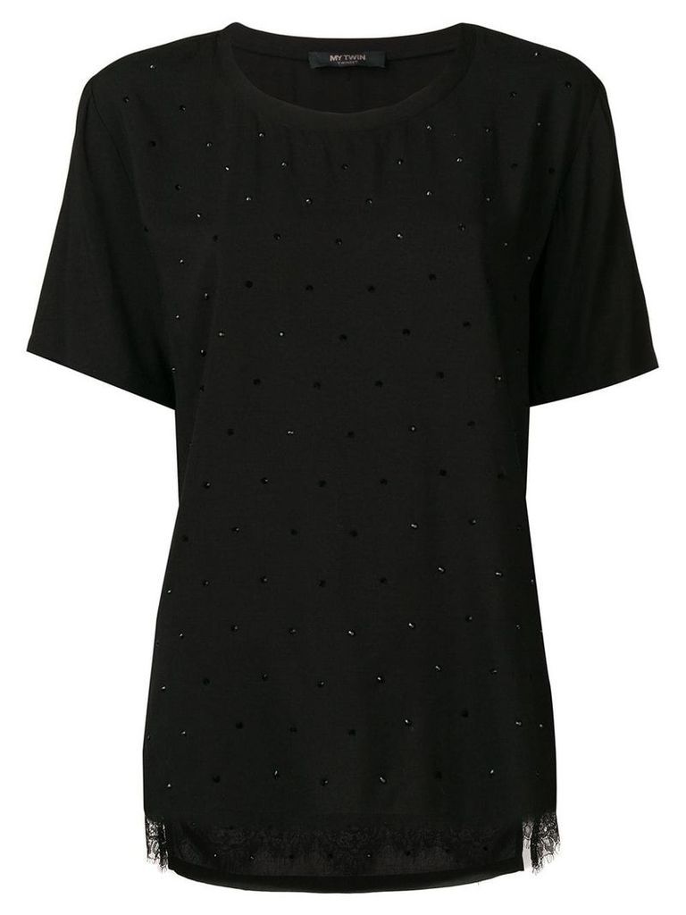 Twin-Set embellished lace back T-shirt - Black