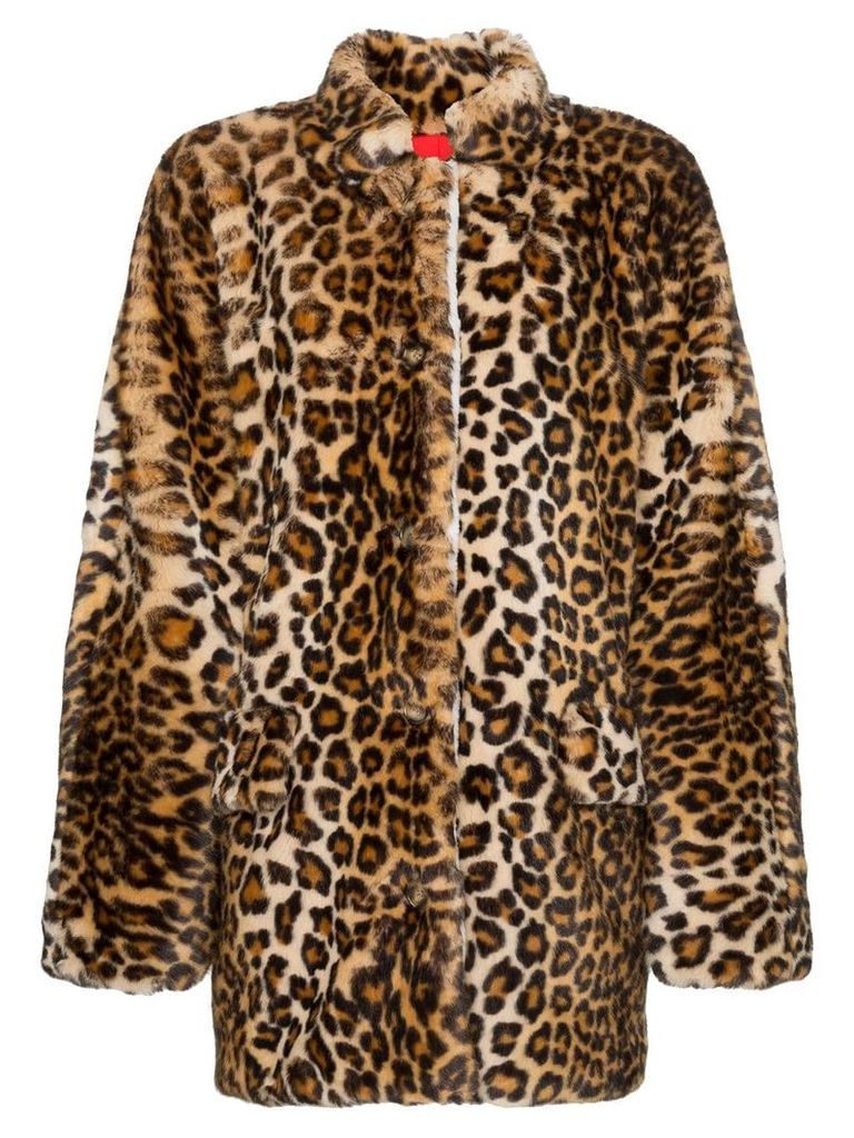 Sandy Liang Montague collared leopard print faux fur coat - Brown