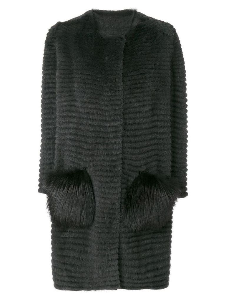 Liska fur contrast pocket coat - Grey