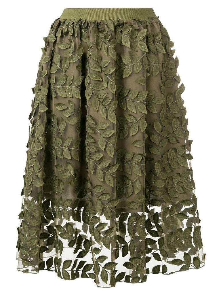 Steffen Schraut leaf embroidered skirt - Green