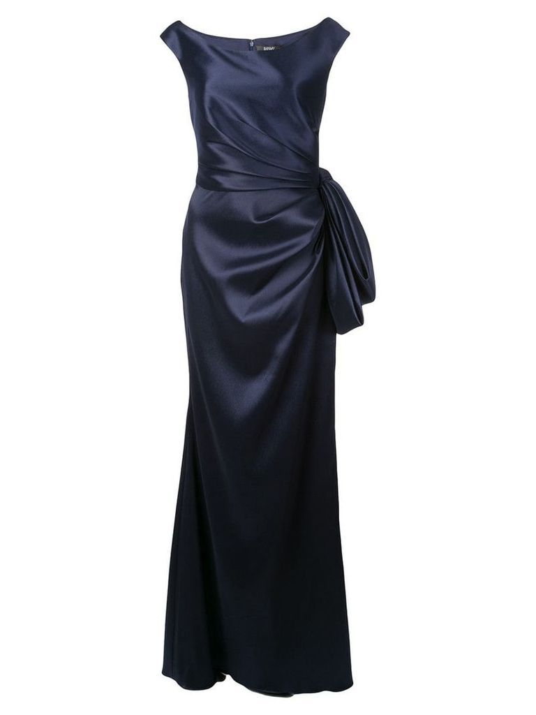 Badgley Mischka ruched gown with bow detail - Blue